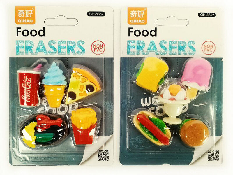 Купить оптом Набор ластиков «Фастфуд» 5 шт на планшете в Луганске