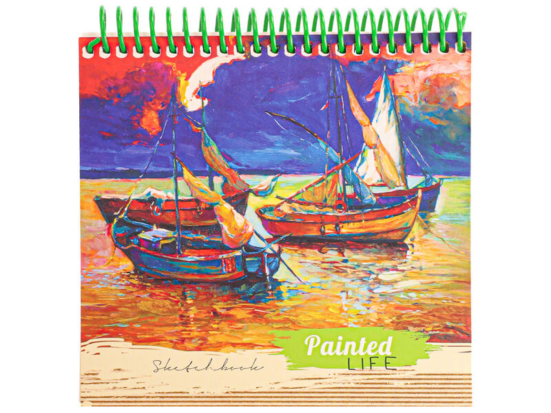 Купить оптом Скетчбук А6 80л «ЛОДКИ НА ЗАКАТЕ» (спираль, мат. лам.) в Луганске