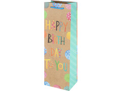 73874 [ППК-4284]Пакет подарочный под бутылку «Happy Birthday» 12*36*8,5 см (крафт-бумага) ППК-4284