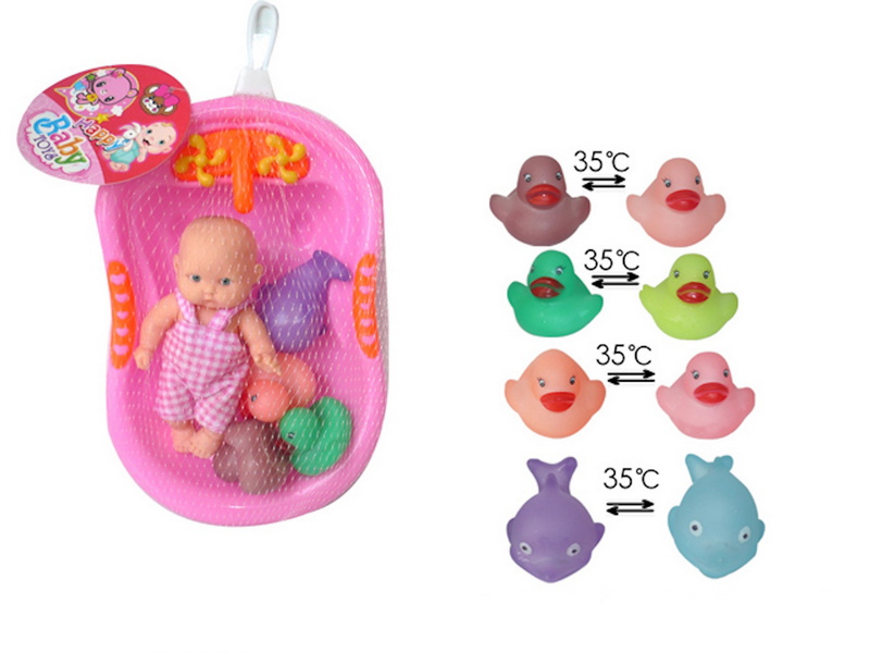 Пупс 12 см с пищалками и ванночкой 20*14 см в сетке 2010999