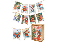 Набор флажков из дерева "С Новым годом!" 11*7см 10шт 2м бечевки МД00026