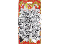 74237 [НУ-5940]Набор ёлочных бантов «Яркий праздник» серебряные 12 шт 5,5 см НУ-5940