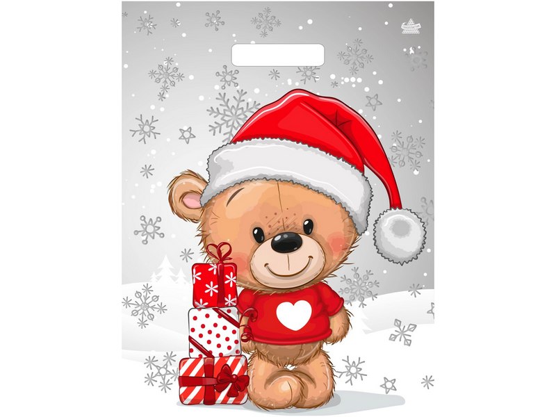 Купить оптом Пакет полиэтиленовый вырубной «МИШКА С ПОДАРКАМИ» 30*41см в Луганске