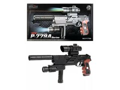 74407 [P-779A]Пистолет пневматический металл. (глушитель, лазер, фонарь) 36*21*5 см в кор. P-779A