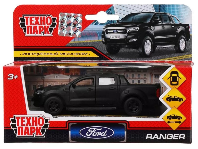 Технопарк. Машина «FORD ranger ПИКАП» металл. инерц. 12 см (открыв. двери, багажник) черный матовый