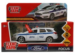 74477 [FOCUS-12SLPOL-WH]Технопарк. Машина «FORD FOCUS TURNIER ПОЛИЦИЯ» металл. инерц. 12 см (свет, звук, открыв. двери)