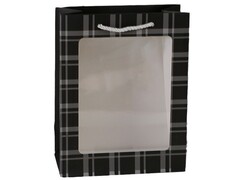 74558 [94P-8780-M-6-03]Пакет подарочный "Elegant plaid" black 33*25*12 см