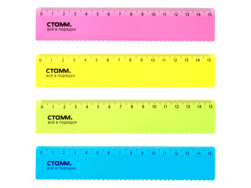 Линейка 15 см СТАММ с волнистым краем, прозрачная, неон ЛН-30545