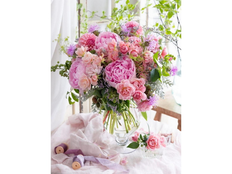 Холст с красками 40х60 см по номерам. РОЗОВЫЙ БУКЕТ