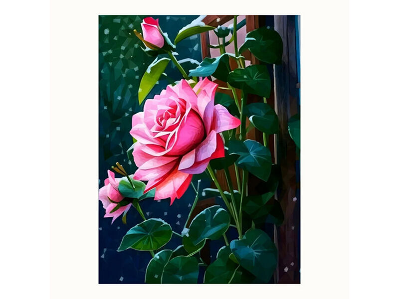 Алмазная мозаика 22х32 cм НЕЖНАЯ РОЗА (c подр., с полн. заполн., класс.)