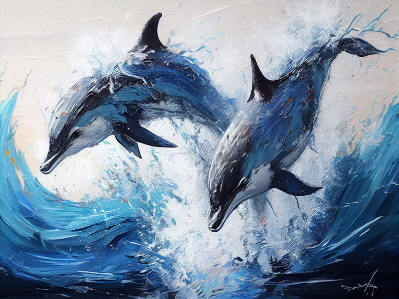 Алмазная мозаика 30х40 см ДВА ДЕЛЬФИНА (с подр., с полн. заполн., класс.)