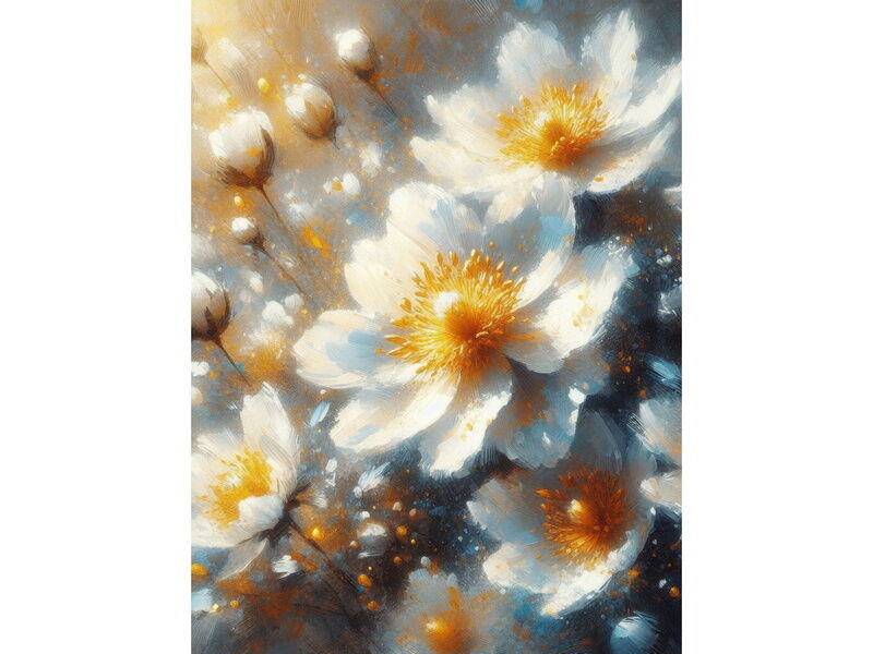 Алмазная мозаика 30х40 см БЕЛЫЕ ЦВЕТЫ (с подр., с полн. заполн., класс.)