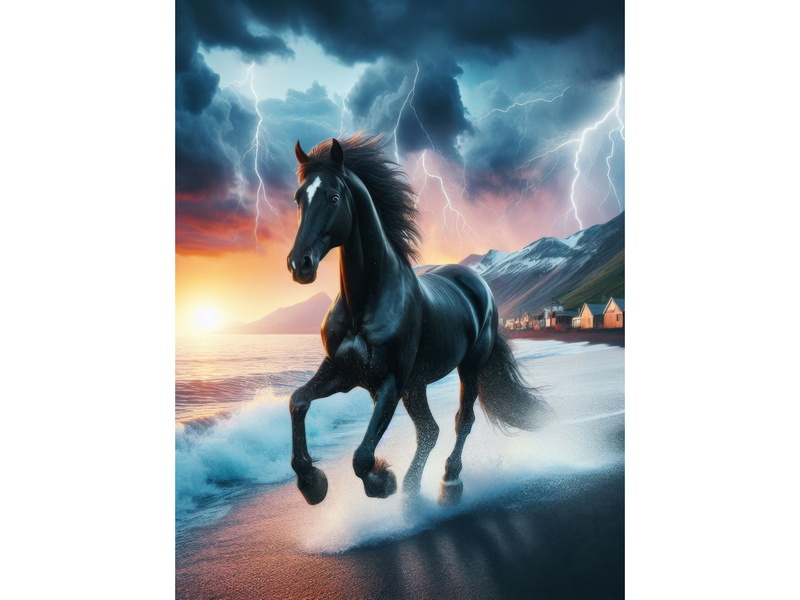 Алмазная мозаика 40х50 см ЧЕРНЫЙ КОНЬ (с подр., с полн. заполн., класс.)