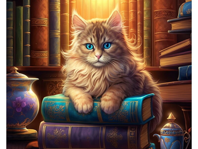 Алмазная мозаика 40х50 см МУДРЫЙ КОТ (с подр., с част. заполн., класс.)