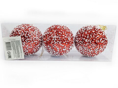 75132 [B1008-3]Набор елочных КРАСНО-БЕЛЫХ шаров из полистирола 8 см (3шт/уп) B1008-3