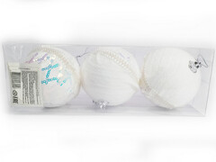 75133&nbsp;[B1008-4]Набор елочных БЕЛЫХ шаров с узорами из текстиля 8 см (3шт/уп) B1008-4