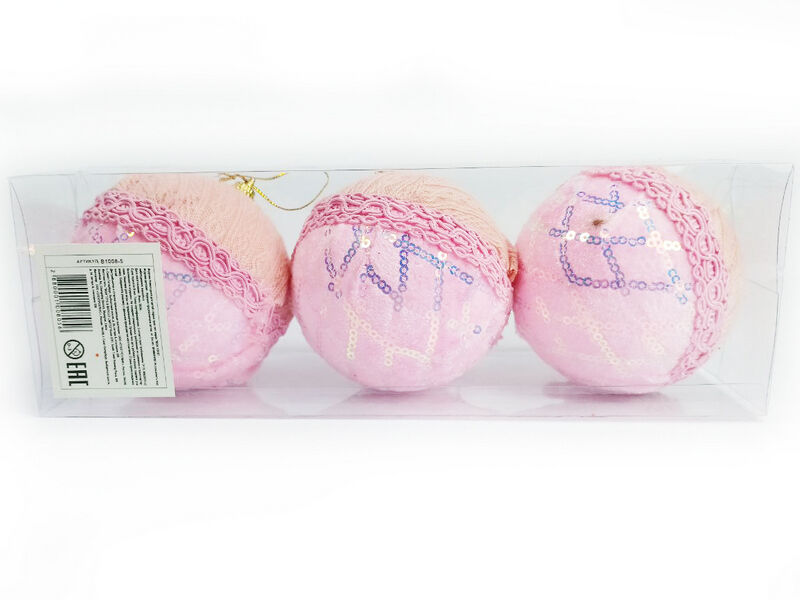 Набор елочных РОЗОВЫХ шаров из текстиля 8 см (3шт/уп) B1008-5