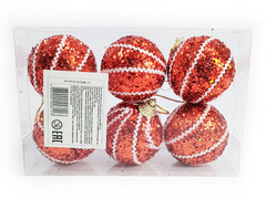 75140 [B1008-11]Набор елочных КРАСНЫХ шаров с узорами из полистирола 5 см (6шт/уп) B1008-11