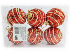 75141 [B1008-12]Набор елочных КРАСНЫХ шаров из полистирола 6 см (6шт/уп) B1008-12