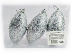 75143 [B1008-14]Набор подвесок ШИШКИ СЕРЕБРЯННЫЕ из полистирола 10 см (3шт/уп) B1008-14