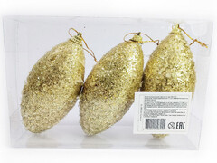 75144 [B1008-15]Набор подвесок ШИШКИ ЗОЛОТЫЕ из полистирола 10 см (3шт/уп) B1008-15