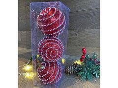 75146 [B1008-17]Набор елочных КРАСНЫХ шаров с узорами из полистирола 8 см (3шт/уп) B1008-17