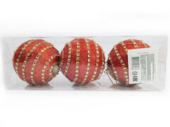 75147 [B1008-18]Набор елочных КРАСНЫХ шаров с узорами из полистирола 8 см (3шт/уп) B1008-18