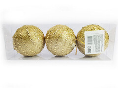 75148 [B1008-19]Набор елочных ЗОЛОТЫХ шаров с пайетками из полистирола 8 см (3шт/уп) B1008-19