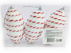 75151 [B1008-22]Набор подвесок ШИШКИ БЕЛЫЕ с узором из полистирола 10 см (3шт/уп) B1008-22