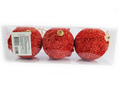 75152 [B1008-23]Набор елочных КРАСНЫХ шаров из текстиля 8 см (3шт/уп) B1008-23