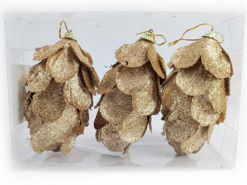 Набор подвесок ШИШКИ БРОНЗОВЫЕ из текстиля 11 см (3шт/уп) B1008-24