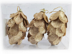 75153 [B1008-24]Набор подвесок ШИШКИ БРОНЗОВЫЕ из текстиля 11 см (3шт/уп) B1008-24