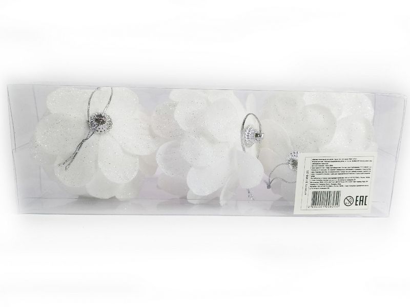 Набор подвесок ШИШКИ БЕЛЫЕ из текстиля 8 см (3шт/уп) B1008-25