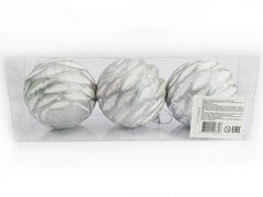 75164 [B1008-35]Набор елочных СЕРО-БЕЛЫХ шаров из полистирола 7 см (3шт/уп) B1008-35