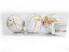 75168 [B1008-39]Набор елочных БЕЛО-БРОНЗОВЫХ шаров из полистирола 8 см (3шт/уп) B1008-39