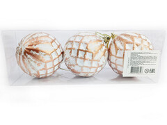 75169 [B1008-40]Набор елочных БЕЛО-БРОНЗОВЫХ шаров из полистирола 8 см (3шт/уп) B1008-40