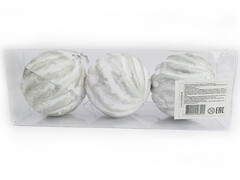 Набор елочных БЕЛО-СЕРЫХ шаров из полистирола 8 см (3шт/уп) B1008-44