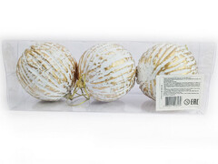75175 [B1008-46]Набор елочных БЕЛО-БРОНЗОВЫХ шаров из полистирола 8 см (3шт/уп) B1008-46