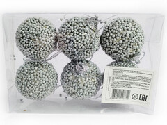 75190 [B1008-61]Набор елочных СЕРЫХ шаров из полистирола 5 см (6шт/уп) B1008-61