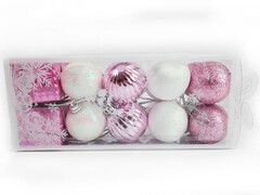 75195 [B1008-66]Набор елочных подвесок БЕЛО-РОЗОВЫХ из полистирола 4 см (20шт/уп) B1008-66