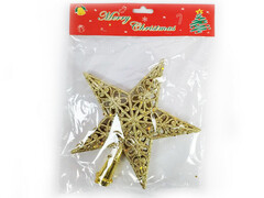 75197 [XM-24180]Верхушка на елку ЗВЕЗДА АЖУРНАЯ золото 21 см в пак. XM-24180