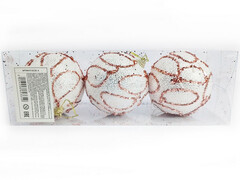 75202&nbsp;[6036-4]Набор елочных БЕЛЫХ шаров с узором из полистирола 8 см (3шт/уп) 6036-4