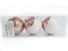 Набор елочных БЕЛО-БРОНЗОВЫХ шаров из полистирола 8 см (3шт/уп) 6036-11