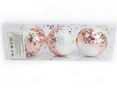 Набор елочных БЕЛЫХ шаров с пайетками из полистирола 8 см (3шт/уп) 6036-14