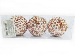 Набор елочных БЕЛО-БРОНЗОВЫХ шаров из полистирола 8 см (3шт/уп) 6036-15