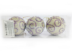 75213 [6036-17]Набор елочных ЗОЛОТЫХ шаров с узором из полистирола 8 см (3шт/уп) 6036-17