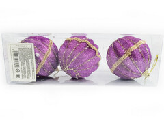75214&nbsp;[6036-18]Набор елочных ФИОЛЕТОВЫХ шаров с узором из полистирола 8 см (3шт/уп) 6036-18