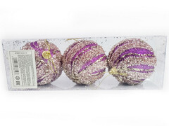 75215&nbsp;[6036-19]Набор елочных ФИОЛЕТОВЫХ шаров с блестками из полистирола 7 см (3шт/уп) 6036-19