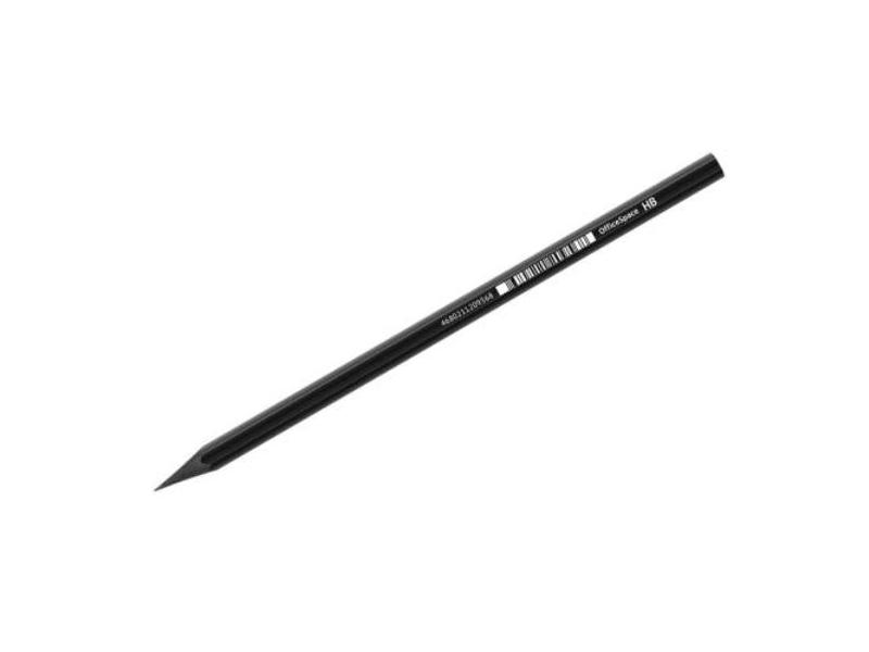 Карандаш ч/г заточенный без ластика OfficeSpace HB, черный корпус, пластиковый (12шт/уп)