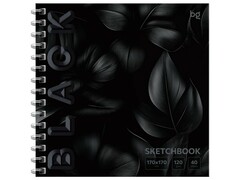 76248 [Скв40гр_64602]Скетчбук 170*170 мм 40 л BG "Black. Leaves" (гребень, soft tuch)